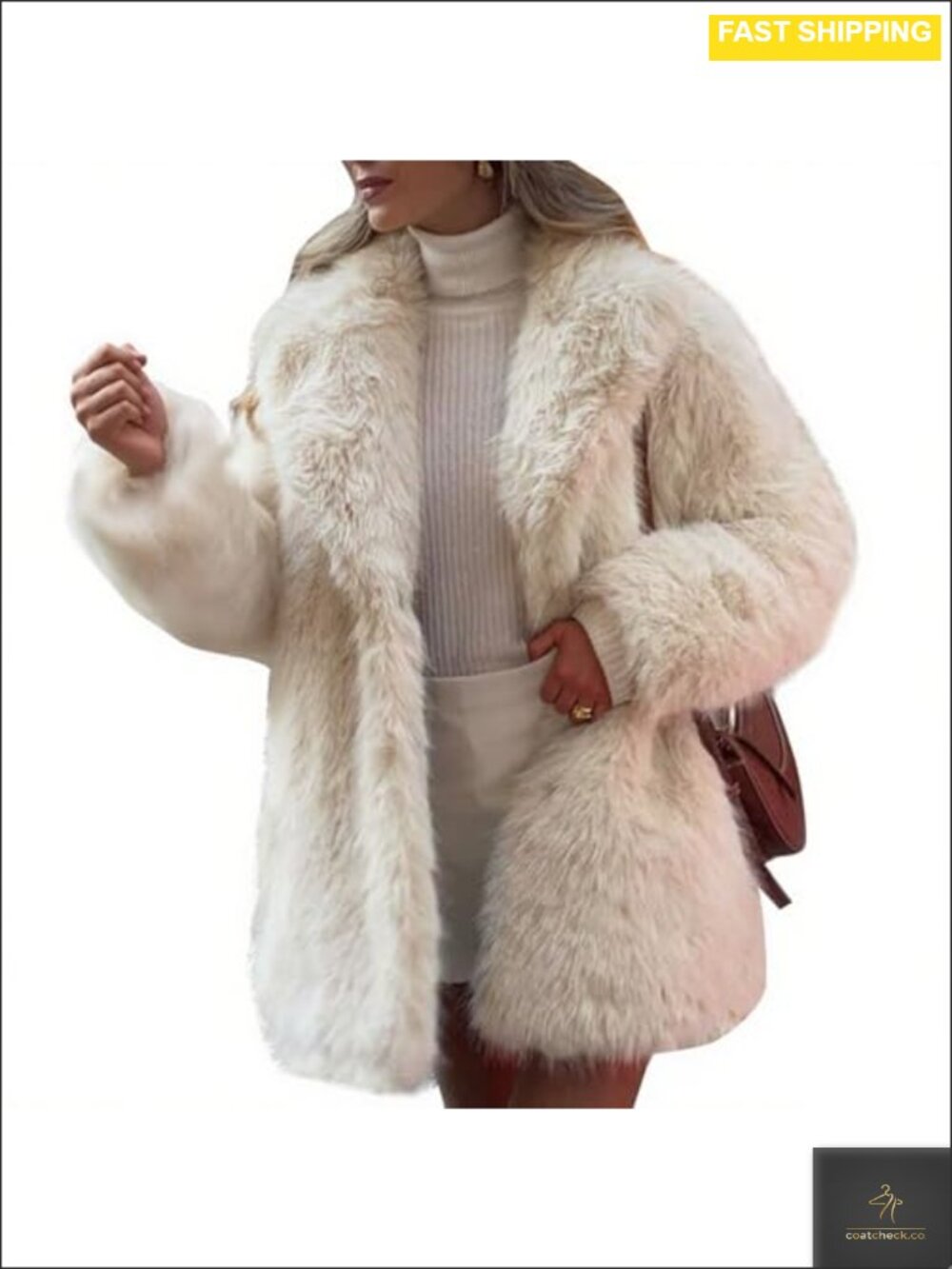 Flygo Women's Long Lapel Fluffy Faux Fur Long Sleeve Winter Coat